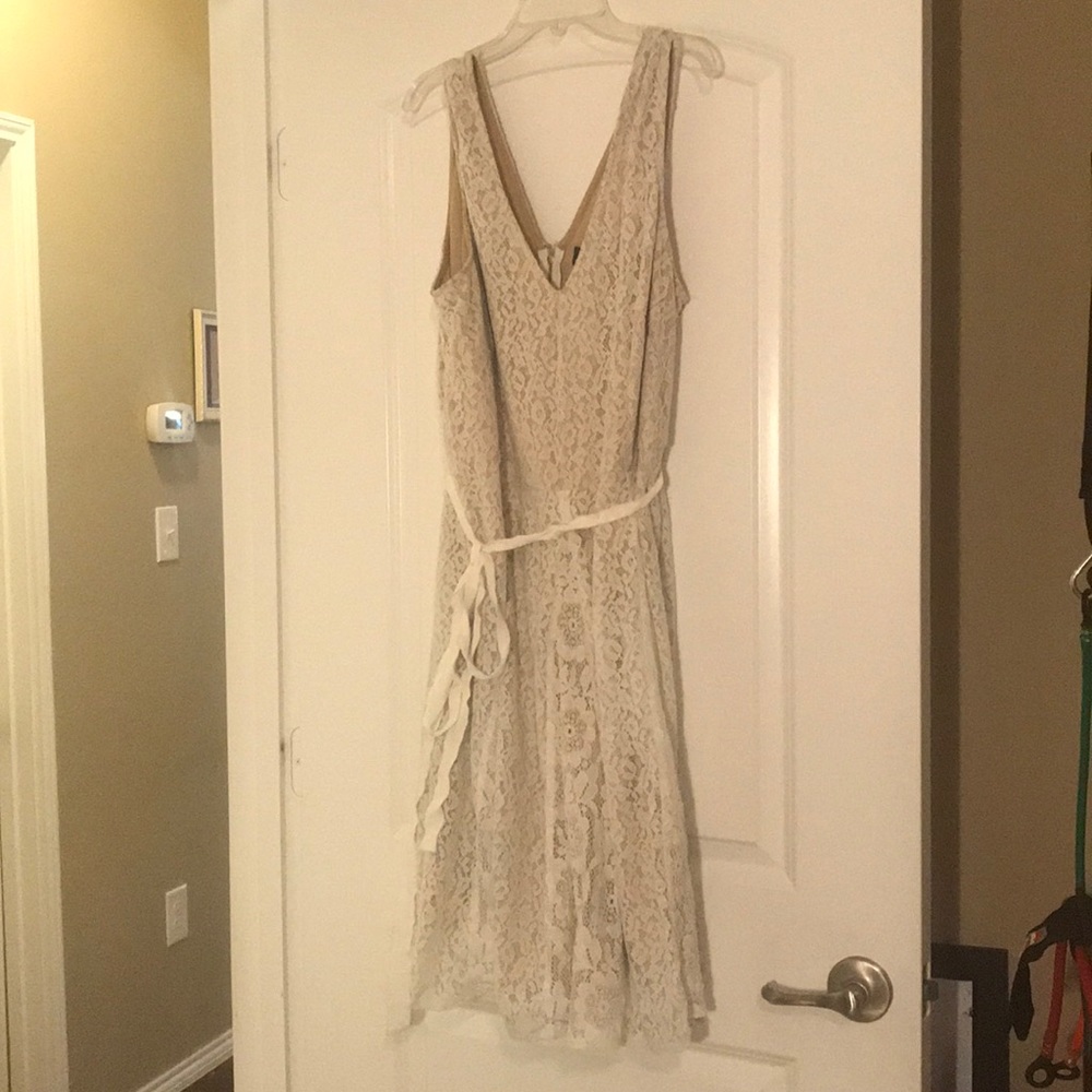 Lane Bryant Nude with White Lace Dress